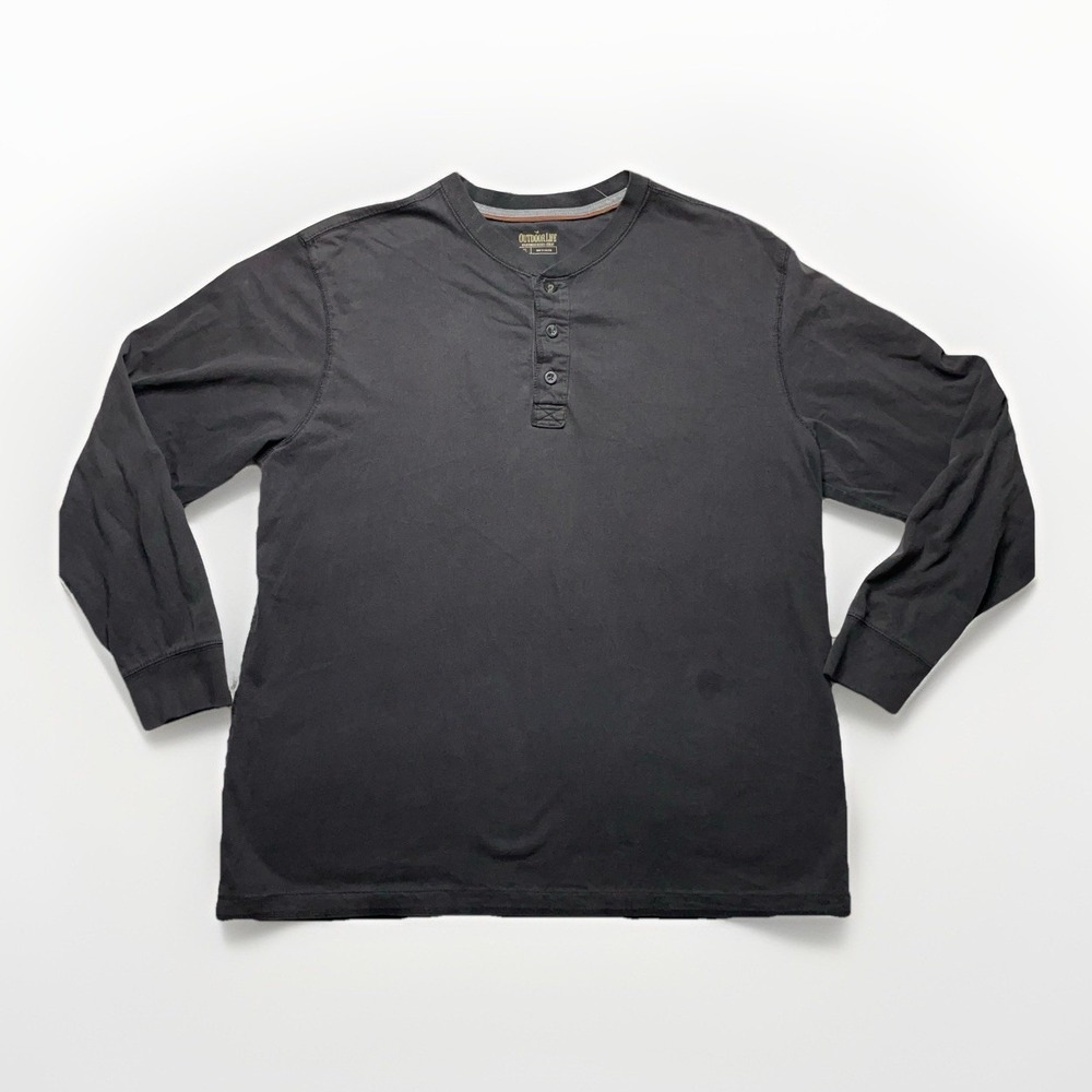 Outdoor Life Men Long Sleeve Wilderness Sueded Thick Black Henley Shirt Size XL
